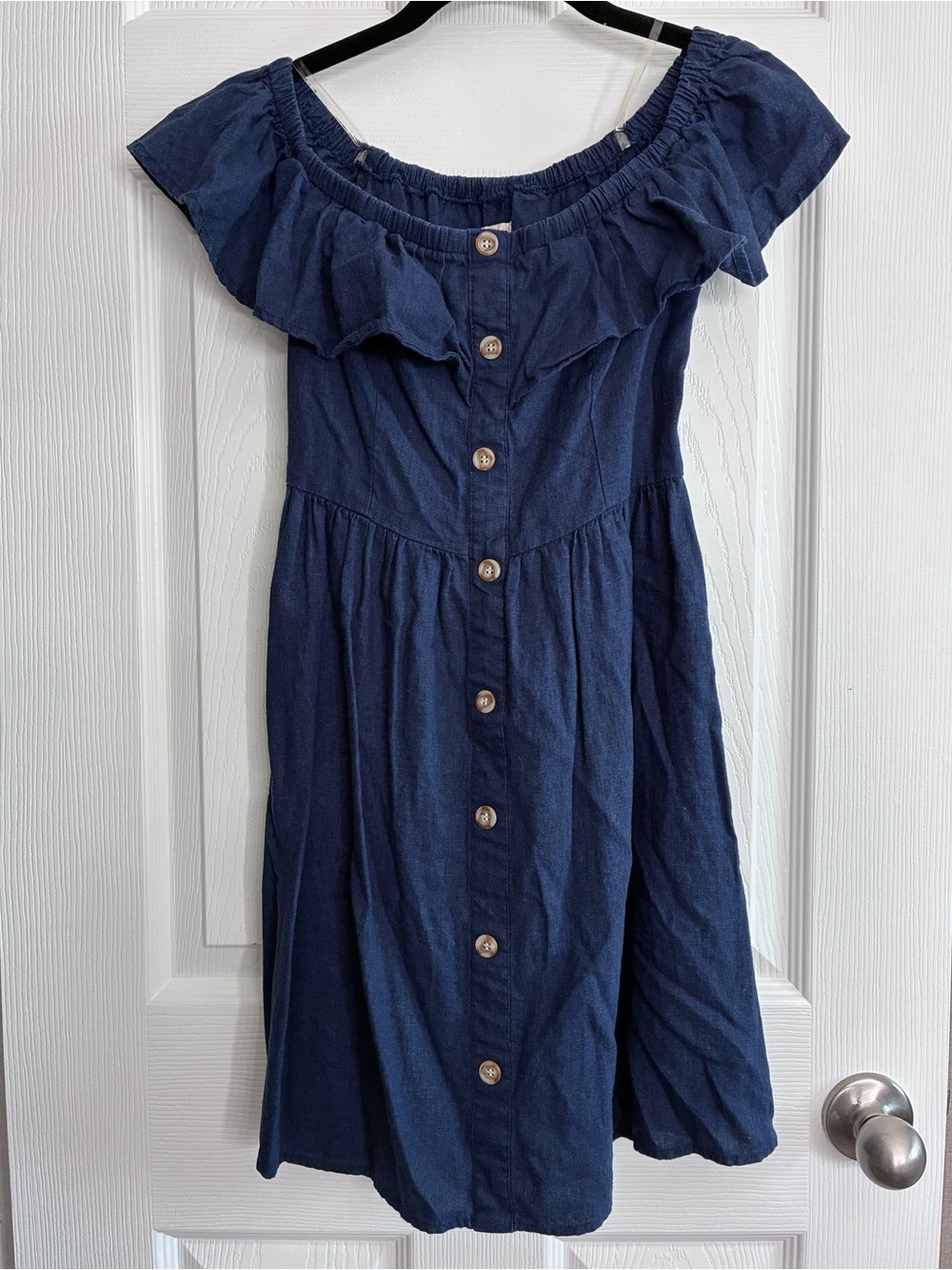 Gianni Bini Navy Button-Front Off-Shoulder Mini Dress